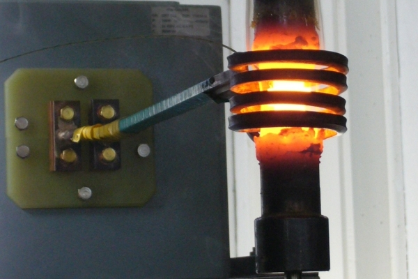 Induction heating of a specimen with a thermocouple